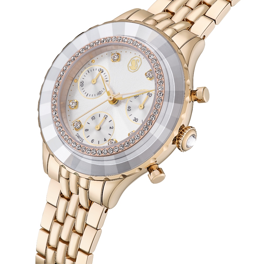 Watch, Swiss Made, Metal bracelet, Gold tone, Champagne gold-tone finish Octea Swarovski 4