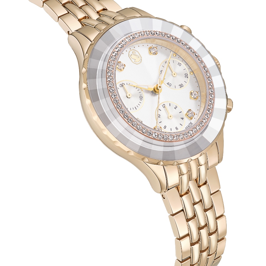 Watch, Swiss Made, Metal bracelet, Gold tone, Champagne gold-tone finish Octea Swarovski 6