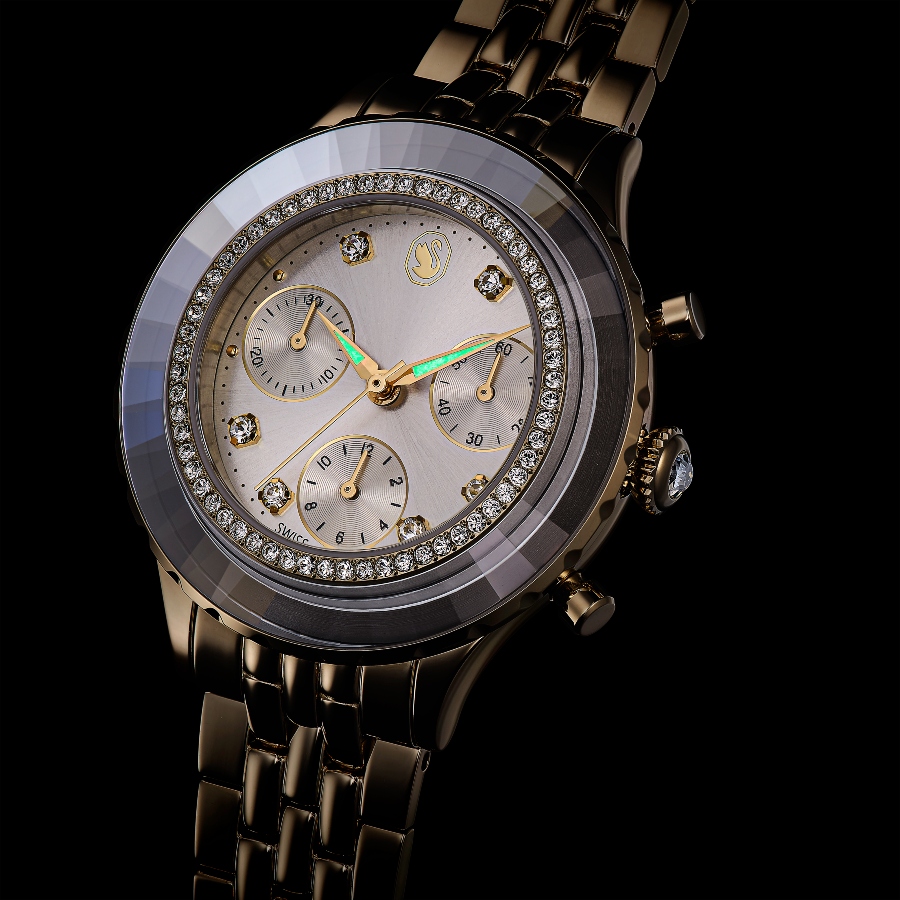 Watch, Swiss Made, Metal bracelet, Gold tone, Champagne gold-tone finish Octea Swarovski 8