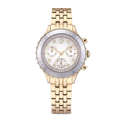 Watch, Swiss Made, Metal bracelet, Gold tone, Champagne gold-tone finish Octea Swarovski