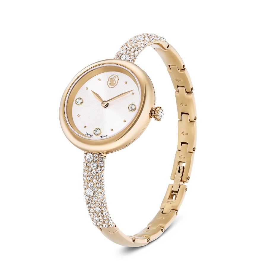 Bangle watch, Swiss Made, Metal bracelet, Gold tone, Champagne gold-tone finish Sublima Swarovski 2