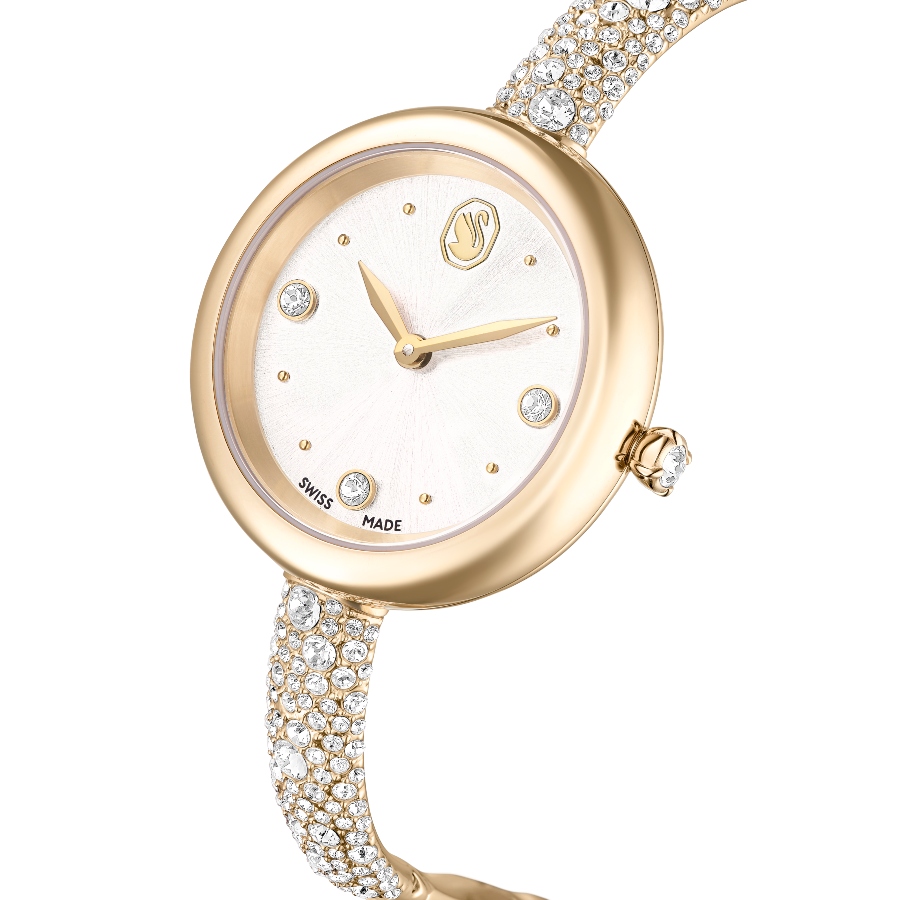 Bangle watch, Swiss Made, Metal bracelet, Gold tone, Champagne gold-tone finish Sublima Swarovski 4
