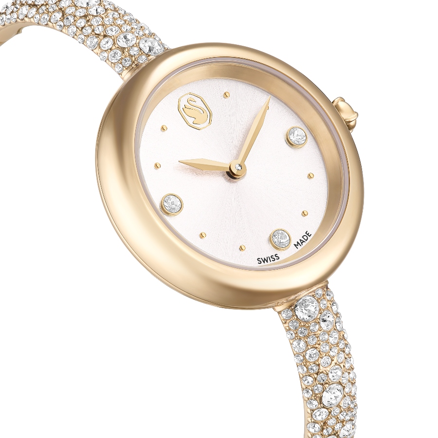 Bangle watch, Swiss Made, Metal bracelet, Gold tone, Champagne gold-tone finish Sublima Swarovski 6