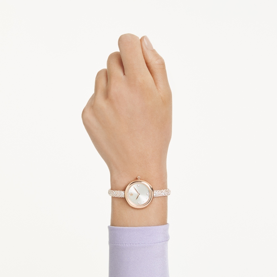 Bangle watch, Swiss Made, Metal bracelet, Gold tone, Champagne gold-tone finish Sublima Swarovski 7