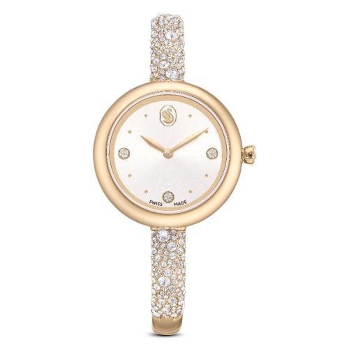 Bangle watch, Swiss Made, Metal bracelet, Gold tone, Champagne gold-tone finish Sublima Swarovski