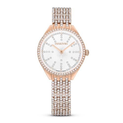 Watch, Swiss Made, Metal bracelet, Rose gold tone, Rose gold-tone finish Attract Swarovski
