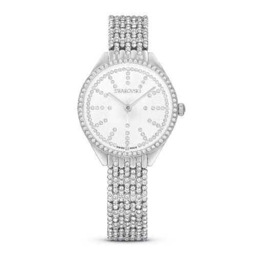 Watch, Swiss Made, Metal bracelet, Silver tone, Stainless steel Attract Swarovski