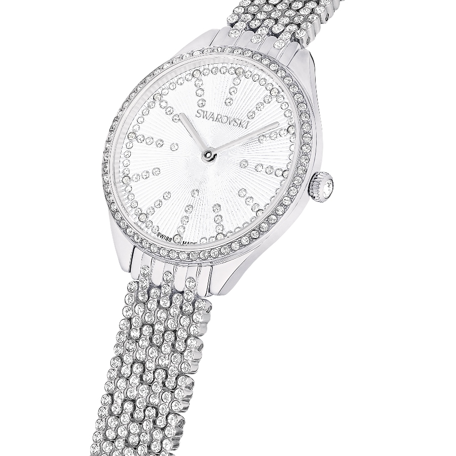 Watch, Swiss Made, Metal bracelet, Silver tone, Stainless steel Attract Swarovski 4