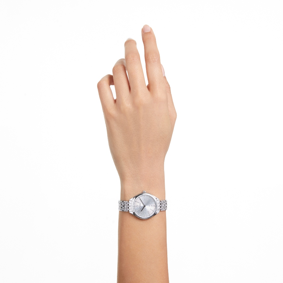 Watch, Swiss Made, Metal bracelet, Silver tone, Stainless steel Attract Swarovski 8