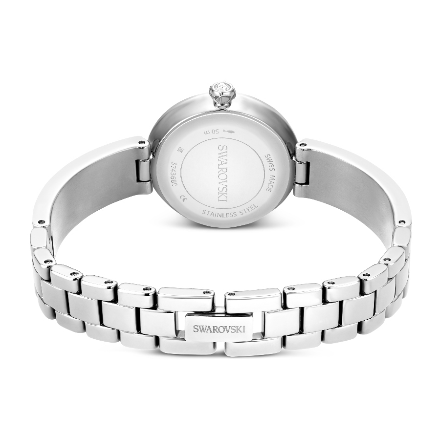 Bangle watch, Swiss Made, Crystal bracelet, White, Stainless steel Matrix Swarovski 3