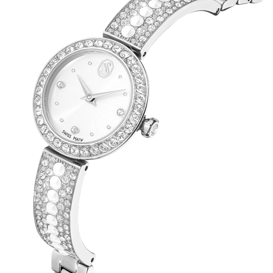 Bangle watch, Swiss Made, Crystal bracelet, White, Stainless steel Matrix Swarovski 4