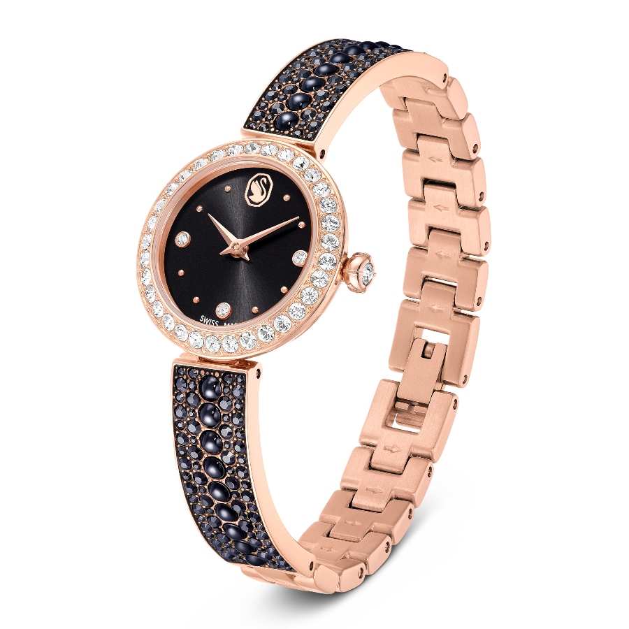 Bangle watch, Swiss Made, Crystal bracelet, Black, Rose gold-tone finish Matrix Swarovski 2