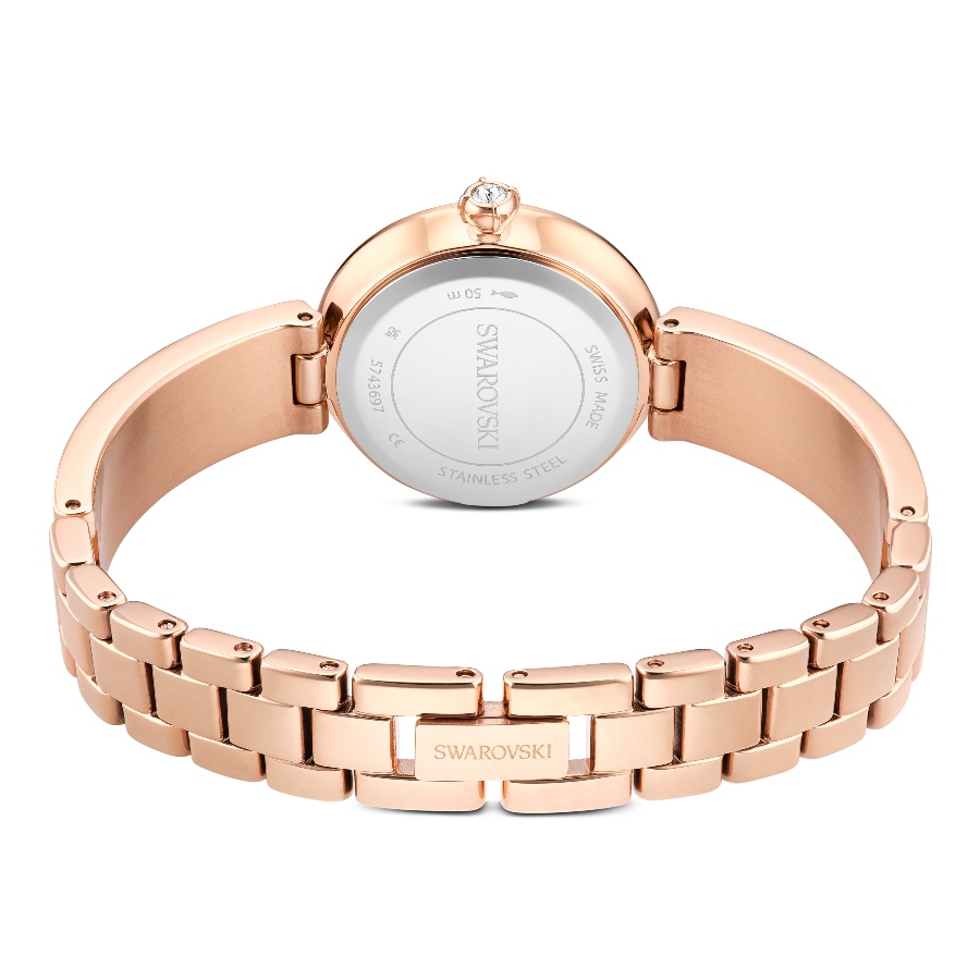 Bangle watch, Swiss Made, Crystal bracelet, Black, Rose gold-tone finish Matrix Swarovski 3