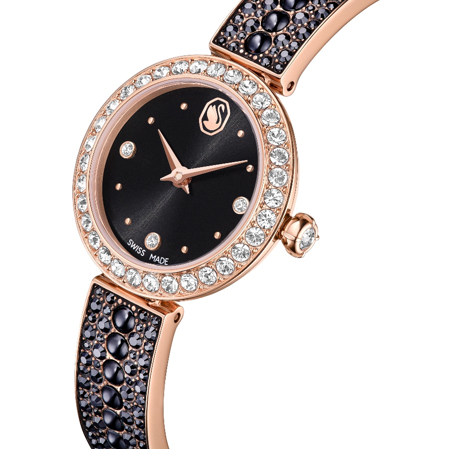 Bangle watch, Swiss Made, Crystal bracelet, Black, Rose gold-tone finish Matrix Swarovski 4
