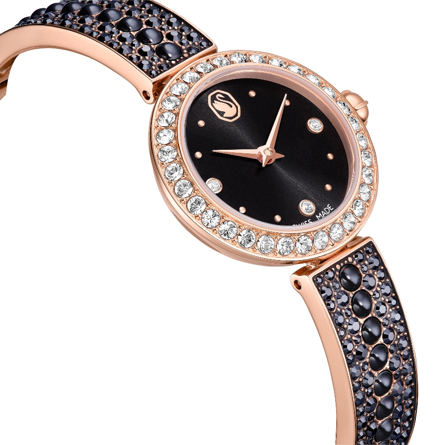 Bangle watch, Swiss Made, Crystal bracelet, Black, Rose gold-tone finish Matrix Swarovski 6