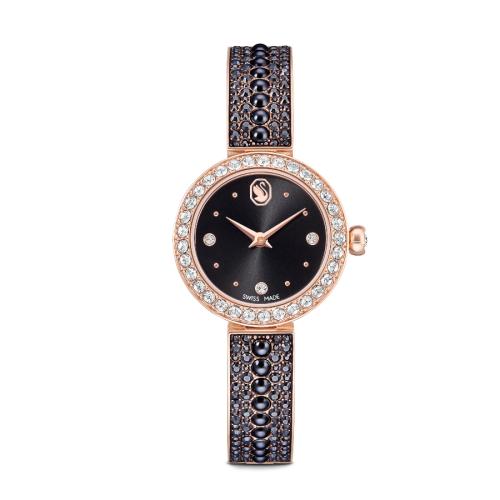 Bangle watch, Swiss Made, Crystal bracelet, Black, Rose gold-tone finish Matrix Swarovski