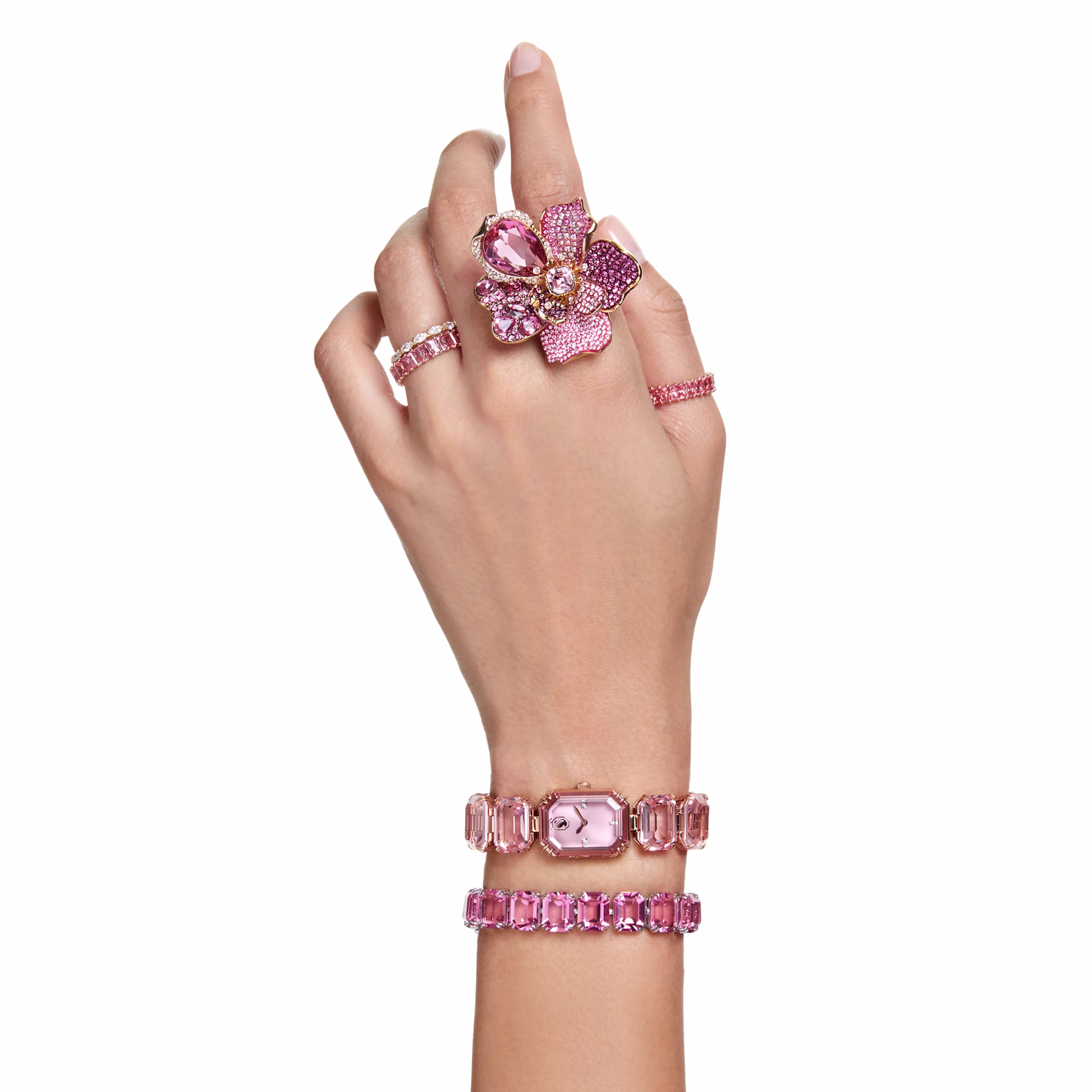 Watch, Octagon cut bracelet, Pink, Rose gold-tone finish Millenia Swarovski 7