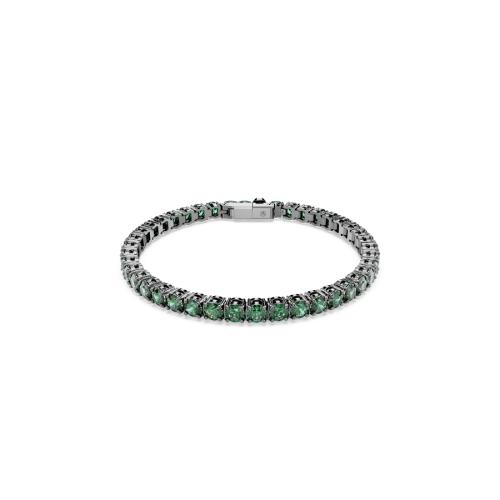 Bracelet, Round cut, Green, Ruthenium plated Matrix Swarovski