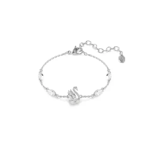 Bracelet, Mixed cuts, Swan, White, Rhodium plated