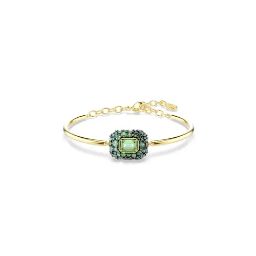 Bangle, Octagon cut, Green, 18K gold finish