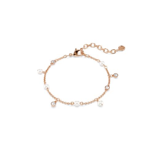 Bracelet, Crystal pearl, Round cut, White, 18K rose gold finish
