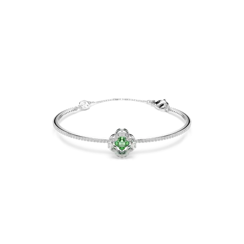 Bangle, Mixed cuts, Green, Rhodium plated