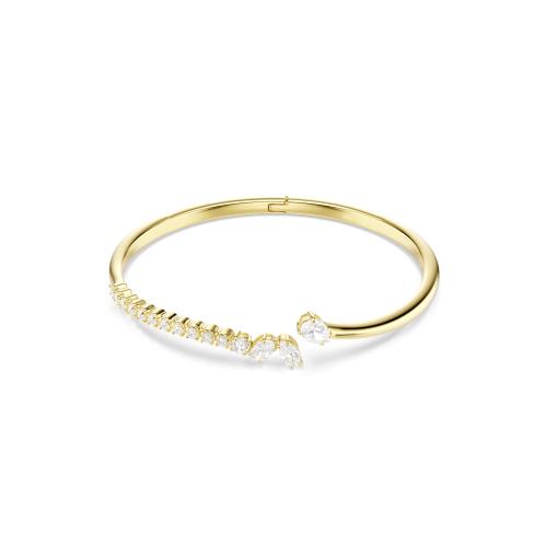Bangle, Mixed cuts, White, 18K gold finish