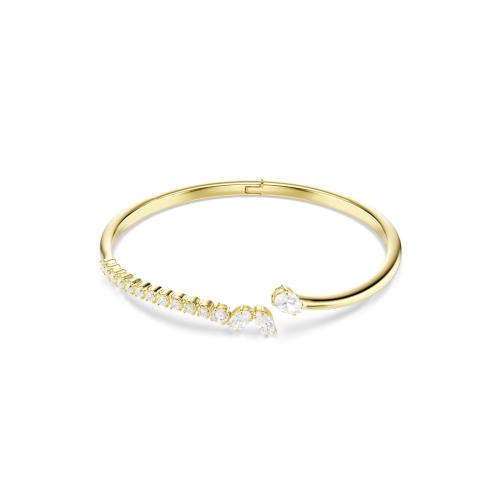 Bangle, Mixed cuts, White, 18K gold finish