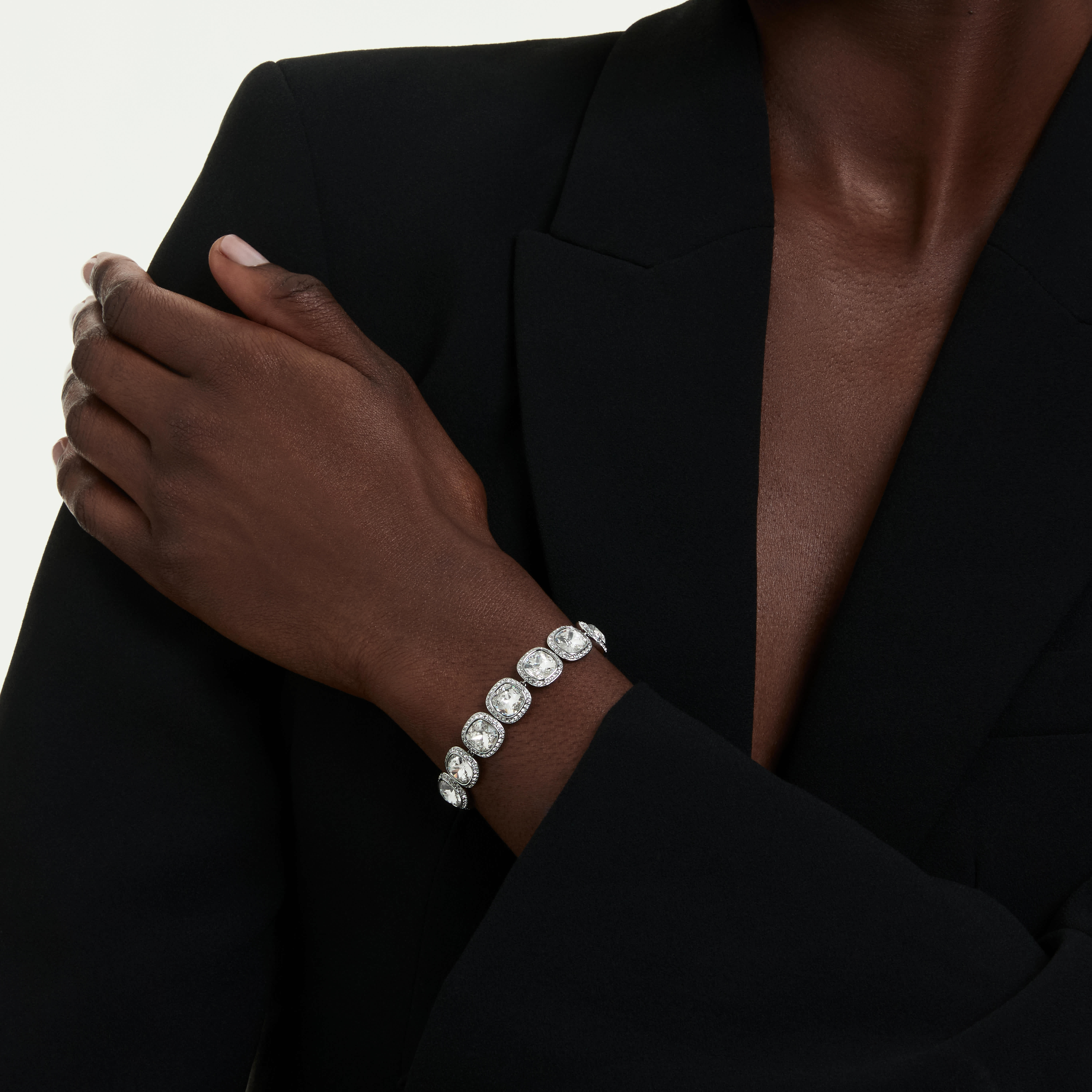 Bracelet, Cushion cut, White, Rhodium plated Una Swarovski 5