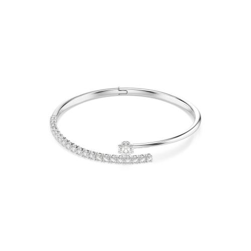 Bangle, Round cut, White, Rhodium plated Matrix Swarovski