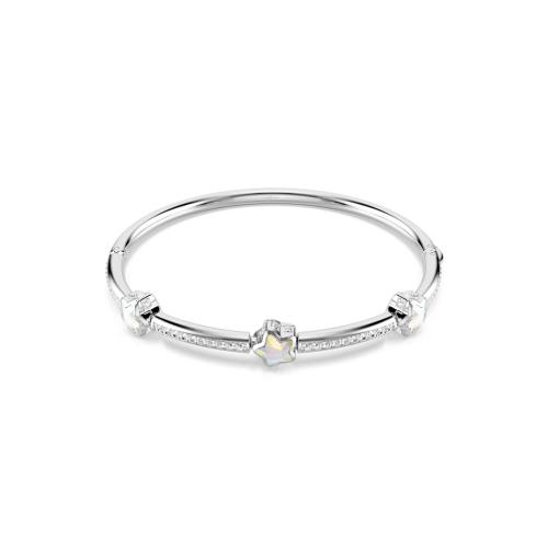 Bangle, Mixed cuts, Star, White, Rhodium plated