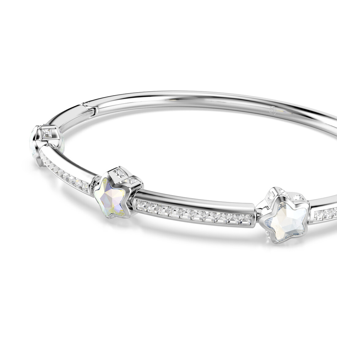 Жёсткий браслет, Разные огранки, Звезда, Белый, Родиевое покрытие Chroma Swarovski 2