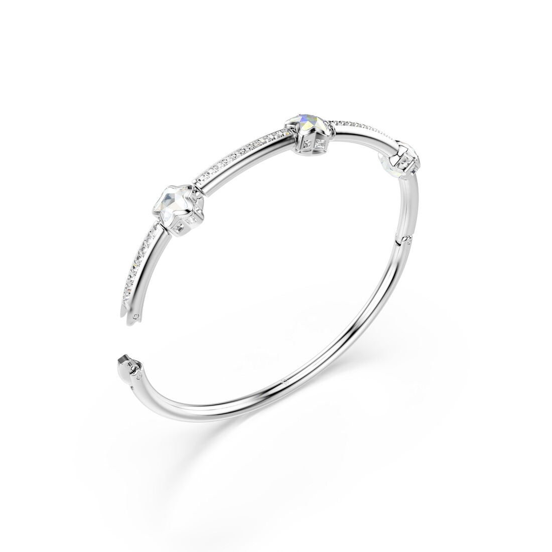 Жёсткий браслет, Разные огранки, Звезда, Белый, Родиевое покрытие Chroma Swarovski 3