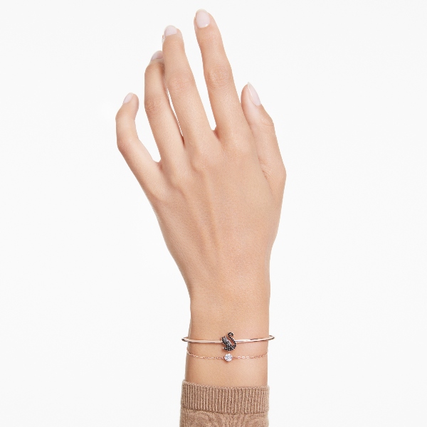 Rokassprādze, Gulbis, Melns, Rozā zelta pārklājums Swan Swarovski 5