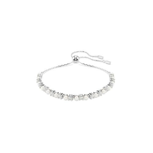 Bracelet, Crystal pearl, Round cut, White, Rhodium plated Matrix Swarovski