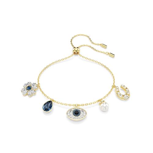 Браслет, Синий, Покрытие оттенка золота Swarovski