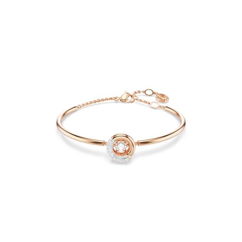 Cieta rokassprādze, Apaļš griezums, Balts, Rozā zelta toņa pārklājums Dextera Swarovski