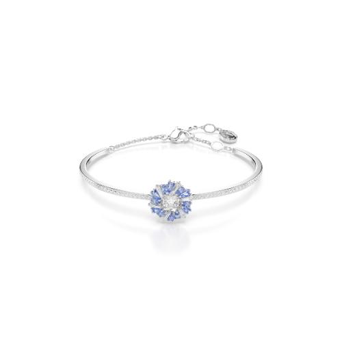 Жёсткий браслет, Цветок, Синий, Родиевое покрытие Swarovski