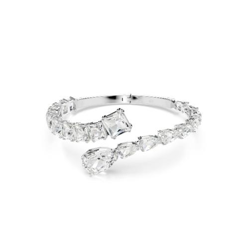 Cuff, Mixed cuts, White, Rhodium plated Matrix Swarovski