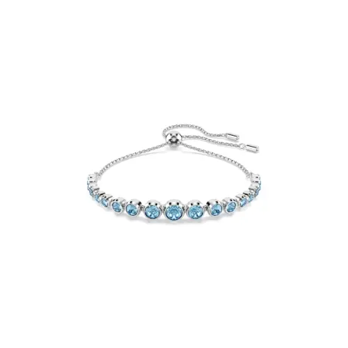 Bracelet, Mixed round cuts, Blue, Rhodium plated