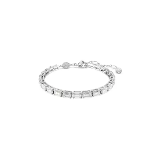 Bracelet, Baguette cut, White, Rhodium plated Matrix Swarovski