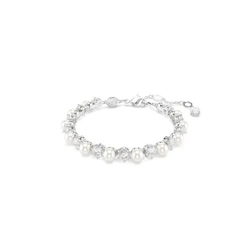 Bracelet, Crystal pearl, Round cut, White, Rhodium plated Matrix Swarovski