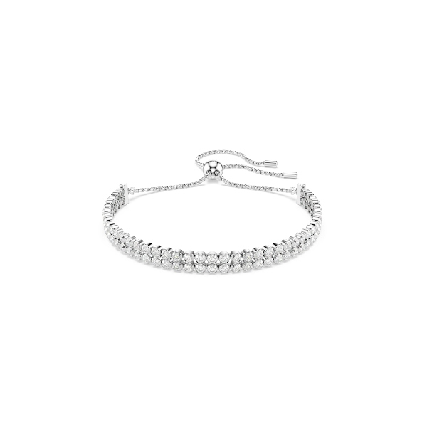 Bracelet, Round cut, White, Rhodium plated