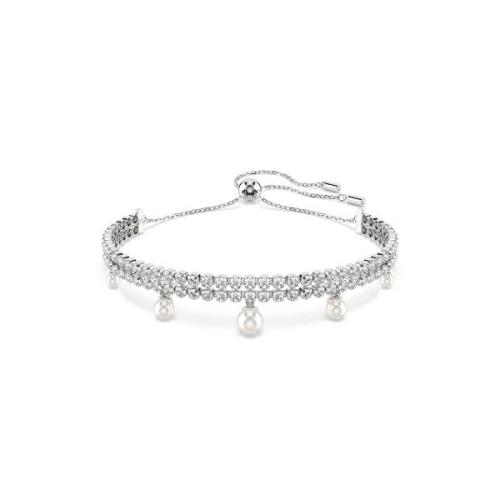 Bracelet, Crystal pearl, Round cut, White, Rhodium plated