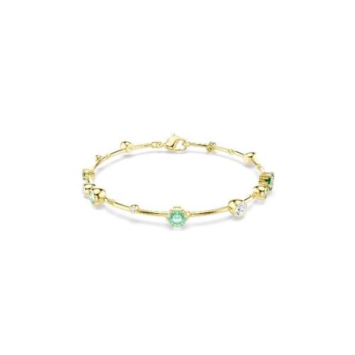 Bracelet, Mixed cuts, Green, Gold-tone plated