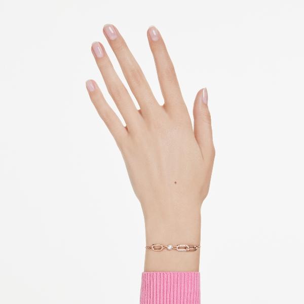 Bracelet, Crystal pearl, Round cut, White, Rose Gold-tone plated Constella Swarovski 6