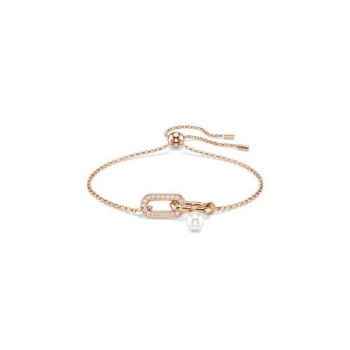 Bracelet, Crystal pearl, Round cut, White, Rose Gold-tone plated