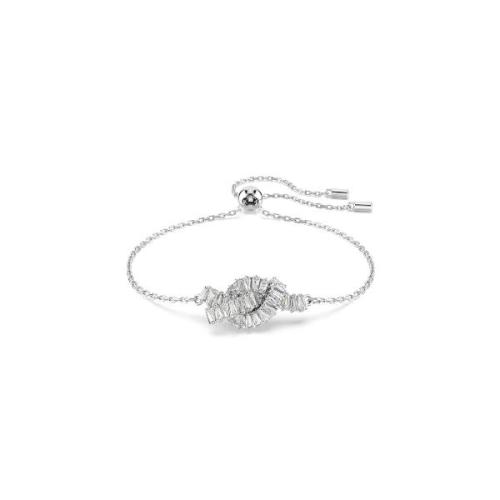 Rokassprādze, Bagetes griezuma kristāli, mezgls, Balts, Rodija pārklājums Matrix Swarovski