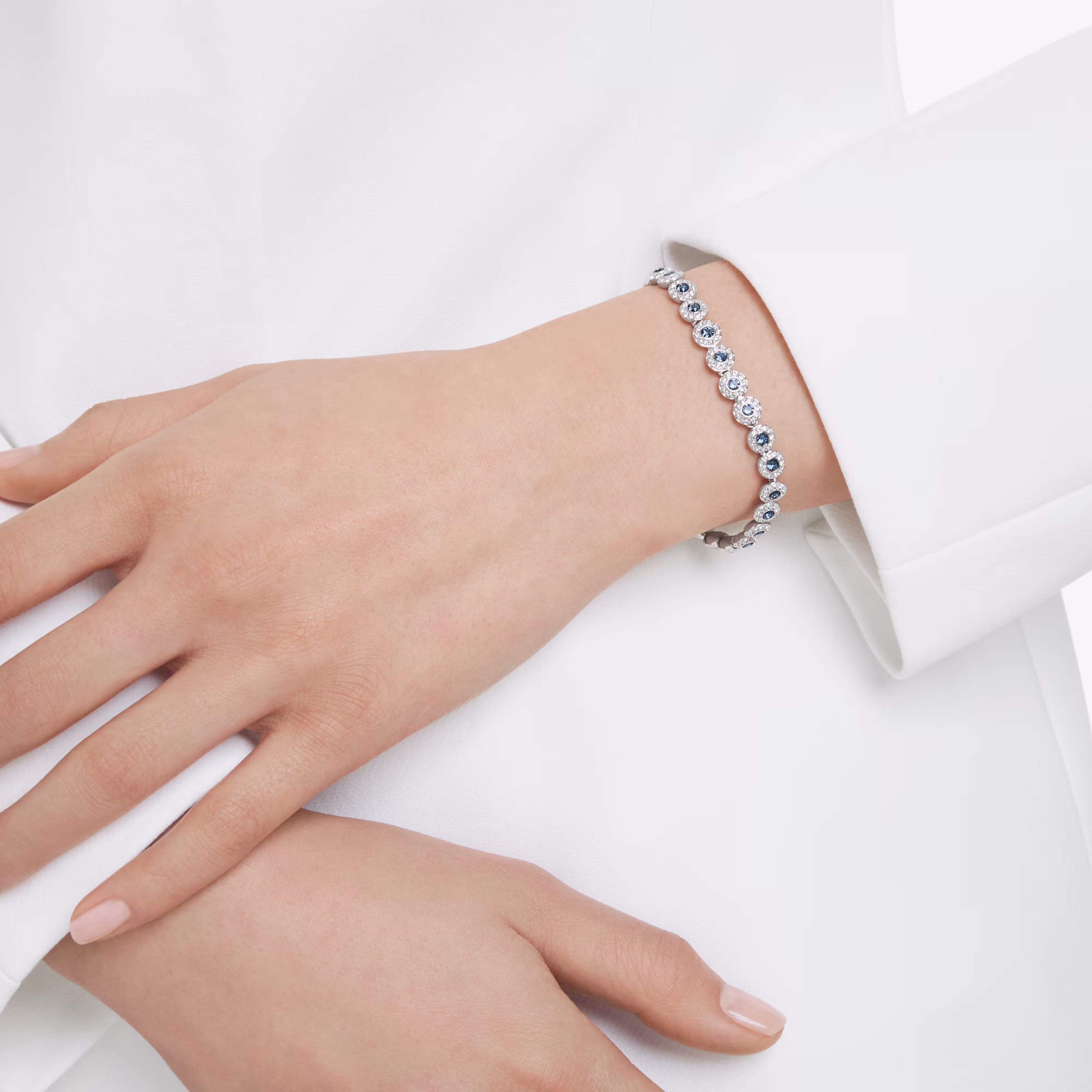Bracelet, Round cut, Blue, Rhodium plated Una Angelic Swarovski 6