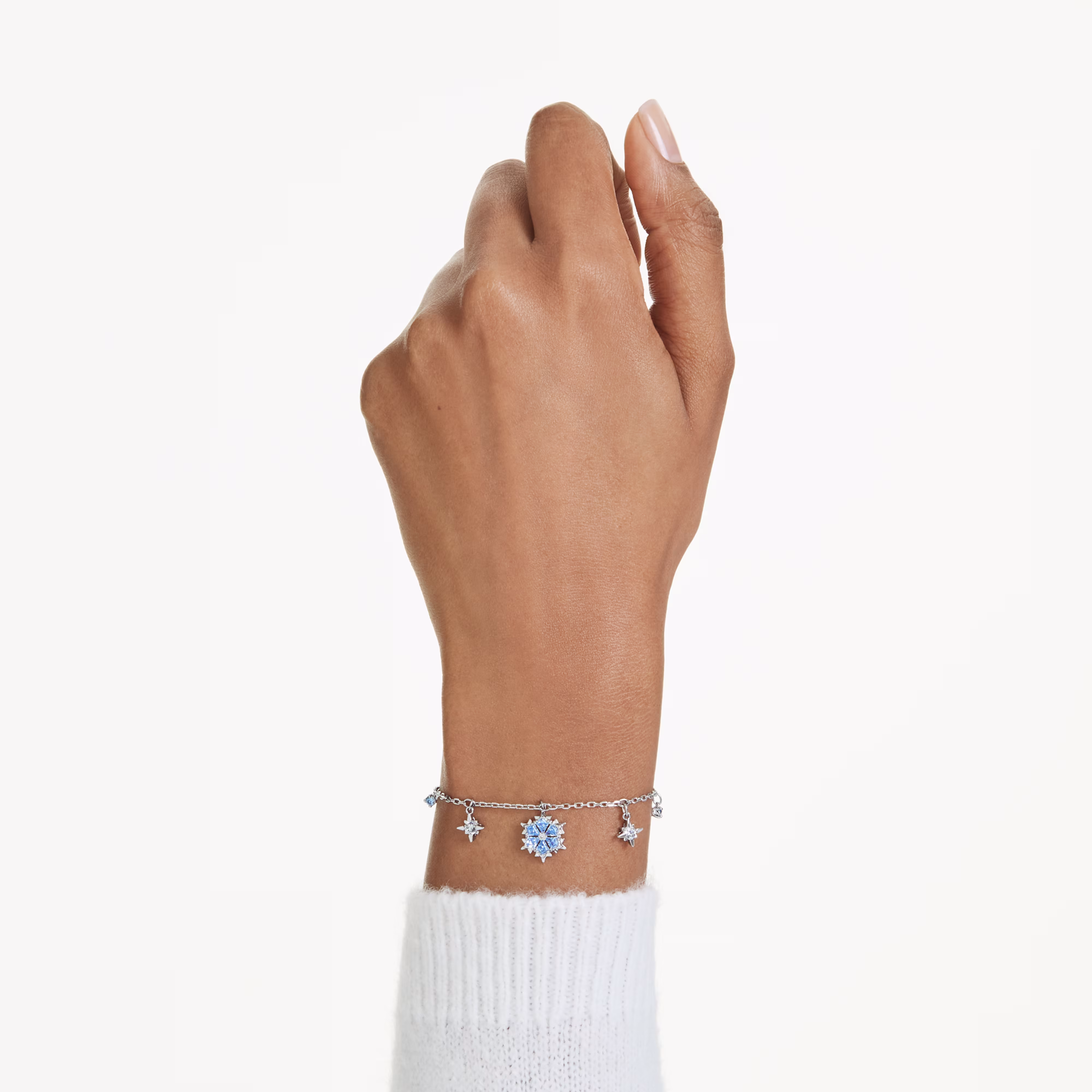 Bracelet, Snowflake, Blue, Rhodium plated Magic Swarovski 6